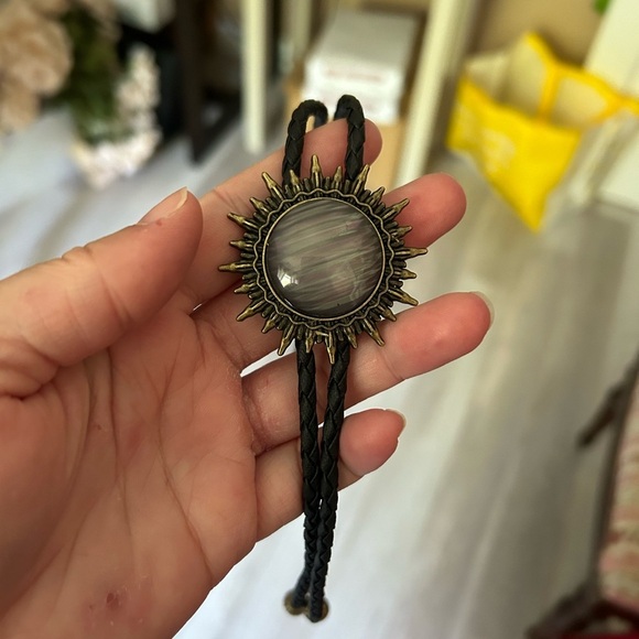 4/$100 Bolo tie grey sun with leather black rope for him or her - Picture 5 of 5